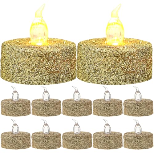 Bougies LED sans flamme en plastique doré lot de 12 à batterie pour éclairage de maison