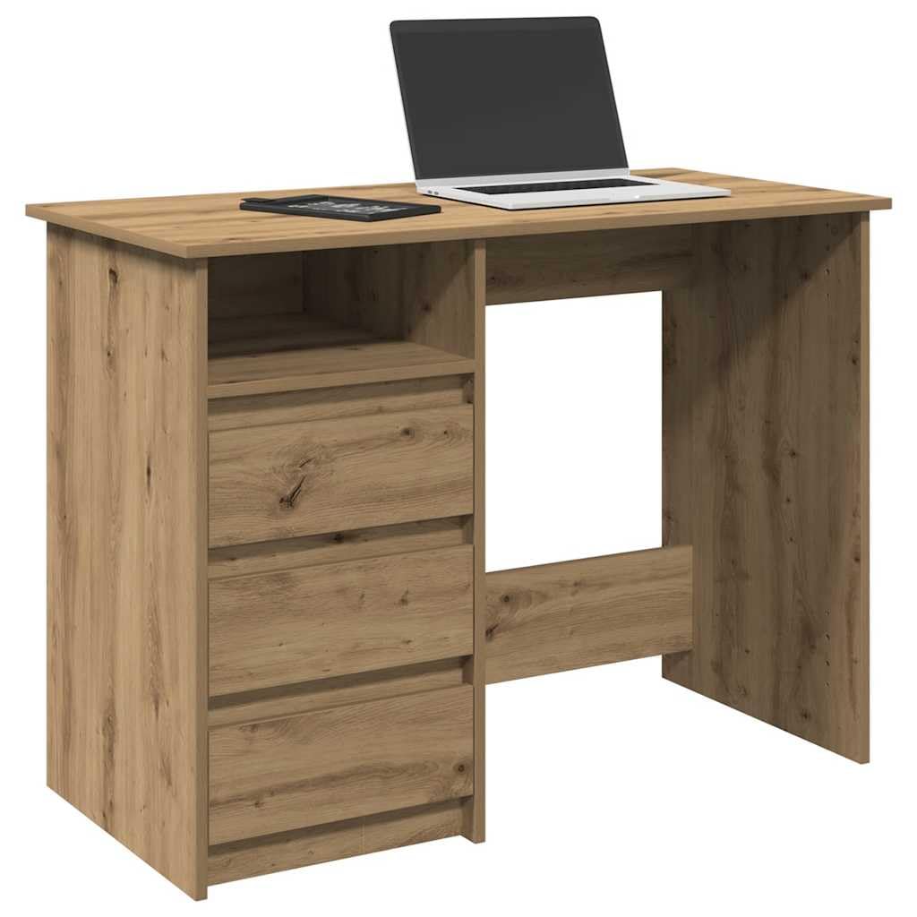 Escritorio de madera de roble Artisan, 102 x 50 x 75 cm, mesa de ordenador y mesa de oficina con amplia superficie de trabajo para oficina en casa, estudio, oficina y sala de estudio