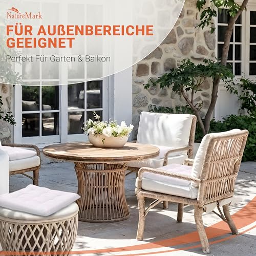 NatureMark 4er Set Stuhlkissen mit Bändern 40x40 cm – Gefüllte Sitzkissen, Outdoor & Indoor – Natur/Crème – Ansicht 3