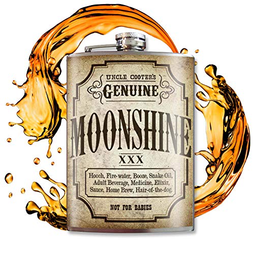 Moonshine Flask - Flasks For Liquor For Men - Flasks For Liquor For Women - Flask For Women - Fun Gifts For Women - Cool Gifts For Men - 8 Oz Stainless Steel Flask - Whiskey Flask - Trixie and Milo