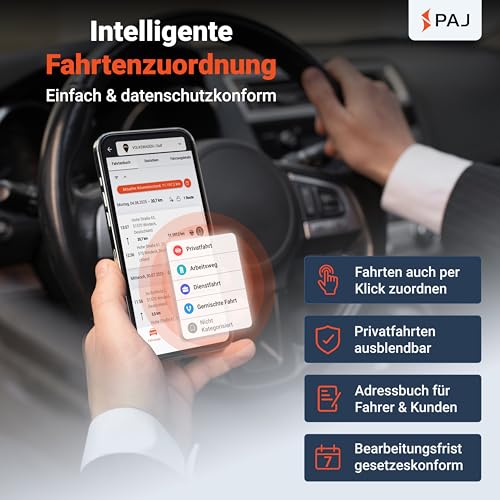 PAJ GPS elektronisches Fahrtenbuch, finanzamtkonform, lückenlos & manipulationssicher, OBD2 Stecker, automatische GPS Aufzeichnung, Global SIM Karte, Auto, LKW UVM