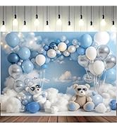 Hot Air Balloons Bear Photography Backdrop Kids Birthday Baby Shower Picture Backdrop Blue Sky Cloud Photo Background