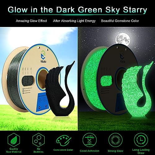 Image of YOUSU 3D Printer Filament PLA Filament 1.75mm Black Filament with Glow in The Dark Green Starry Sky 1kg(2.2lbs).