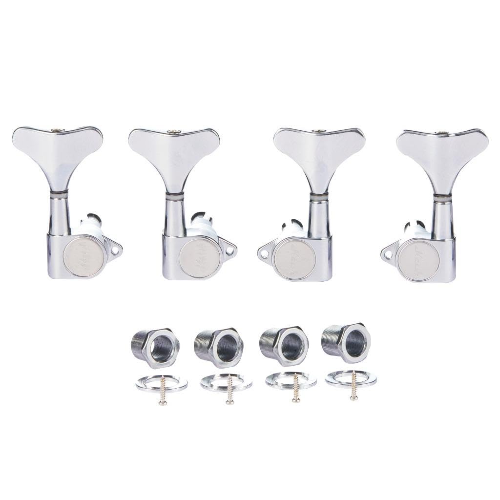 4 String 18:1 Sealed Bass Tuners Bass Guitar Tuning Keys Pegs Bass Tuning Machines Compatible with Ibanez/Yamaha Style Acoustic/Electric Bass Chrome 2R/2L