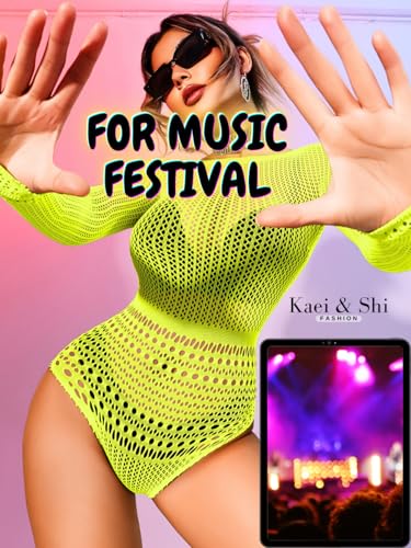 Image of Kaei&Shi Sexy Hollow Rave Outfits, Fishnet Bodysuit Fits US Women Sizes 0-18, Sheer Lace Glow Party Tops Festival Mesh