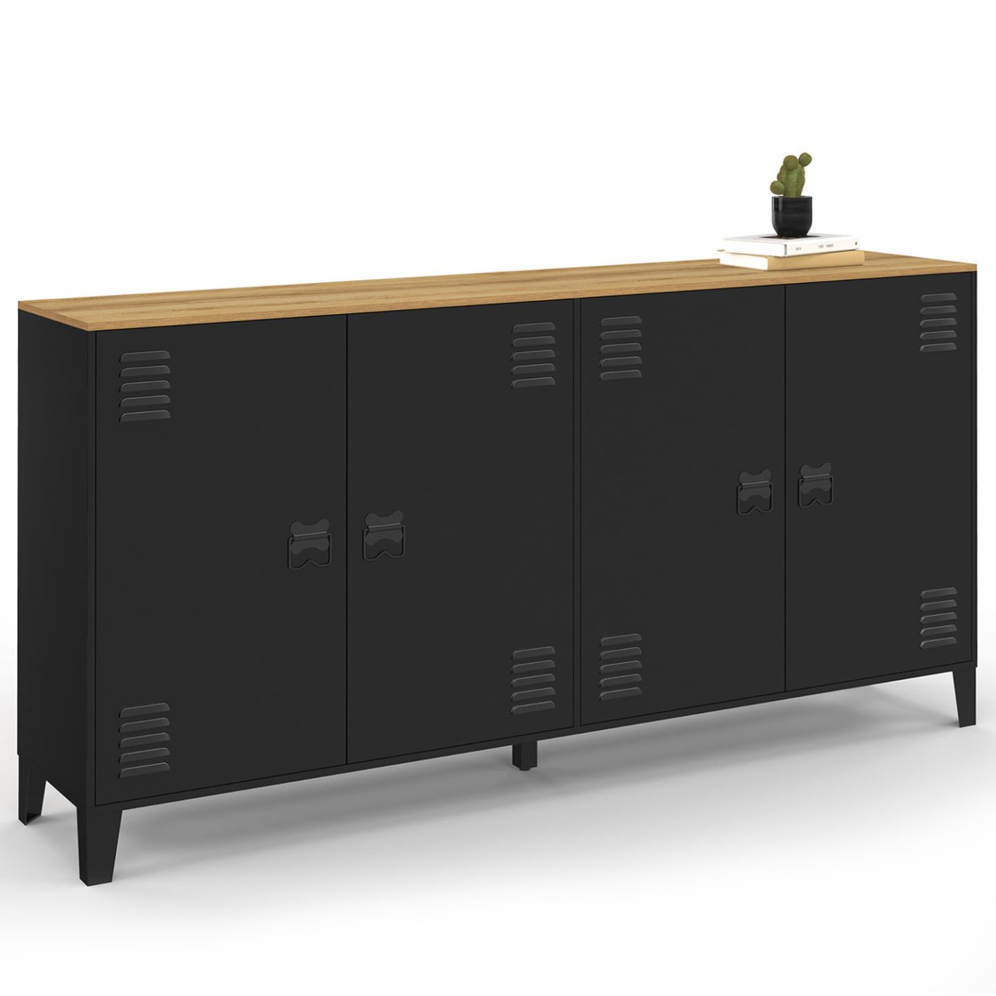 IDMarket - Buffet 160 cm Ester métal Noir Plateau Bois, Design Industriel | Avec 4 portes