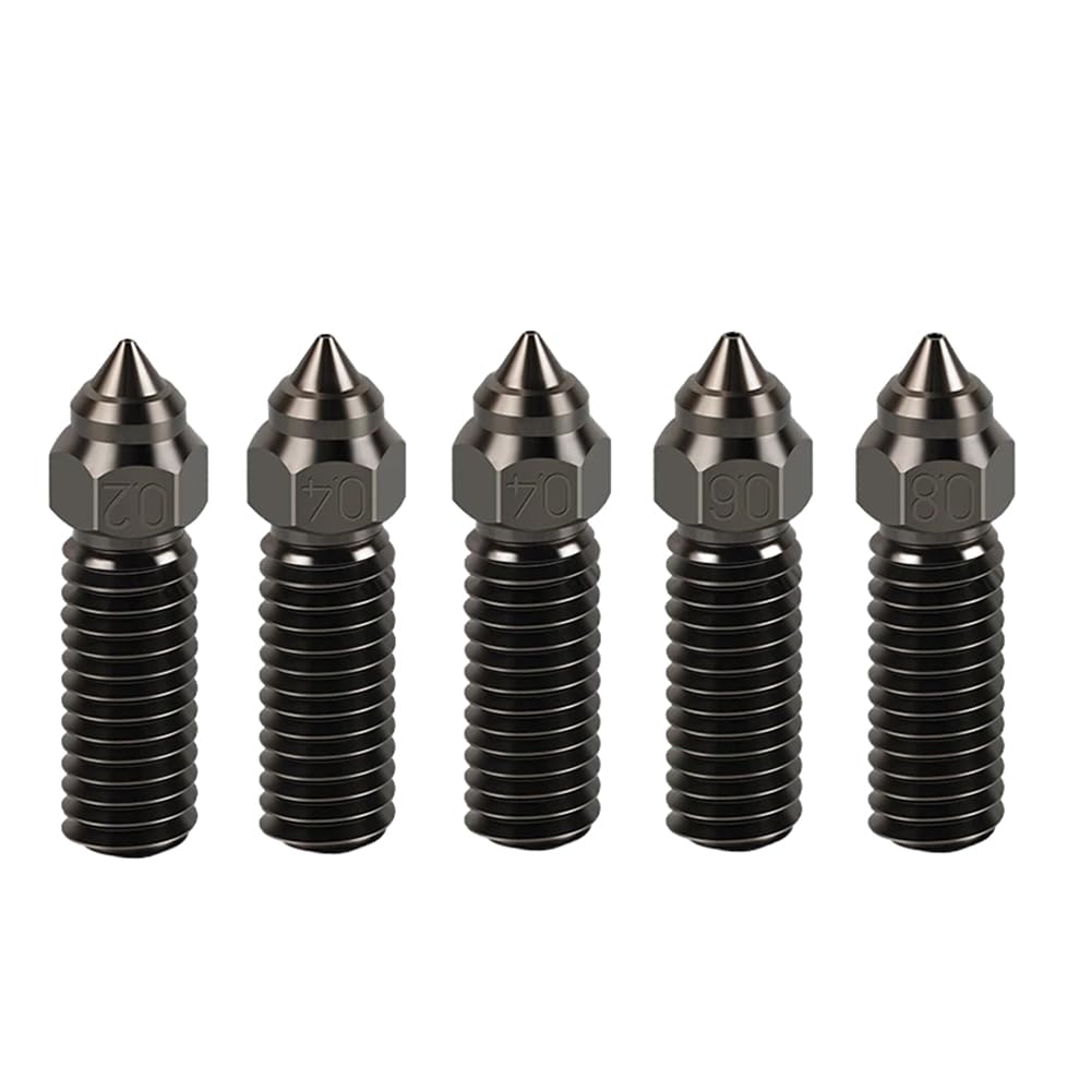HzdaDeve Thread Hardened Nozzles 0.4 mm 0.2 mm 0.6 mm 0.8 mm Stainless Steel Nozzles High Flow Wear-resistant Extruder Nozzle for Creality K1/K1 Max/Ender 3 V3 KE (5 Pieces)