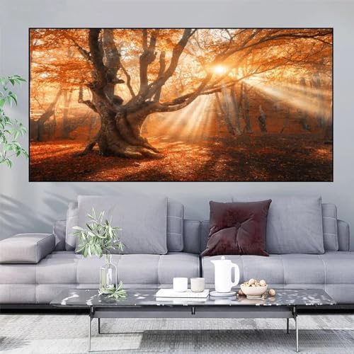 Impressions sur toile art mural moderne paysage d'arbre d'automne et soleil de haute précision
