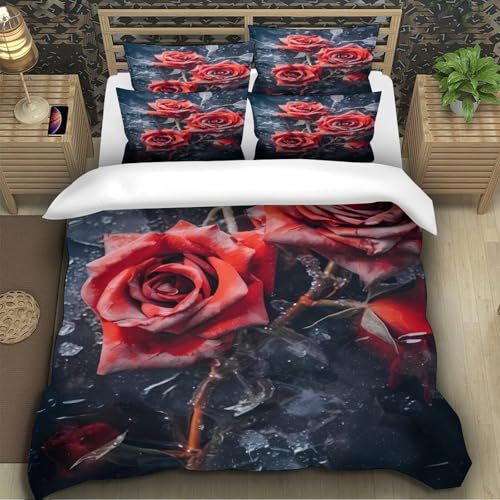 Parure de lit roses rouges 140x200cm avec housse de couette en microfibre - 5