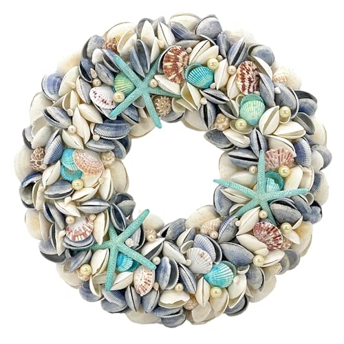 Galtinternational18nauticalseashellwreathbluecoastalbeachfloralhomedecorindooroutdoorrealstarfishpearlseashells Urban Country Home Decor Galt international 18 nautical seashell wreath blue coastal beach floral home decor indoor outdoor real starfish pearl seashells urban country home decor