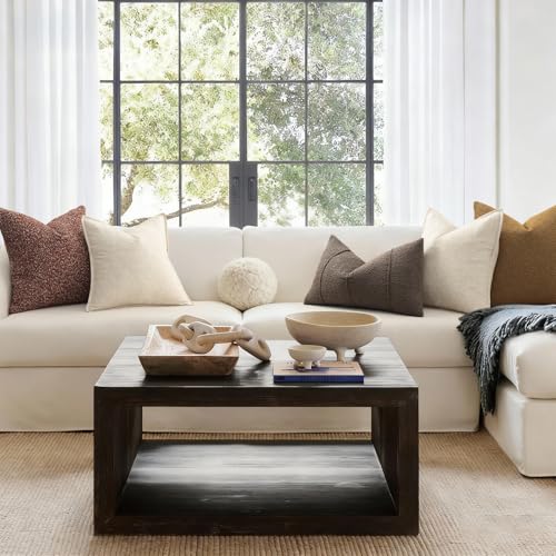 YCOLL Kissenbezug 40x40 2er Set Gemütliche Weiche Natur-Leinen Kissenhüllen Einfarbige Sofakissen Moderne Kissenbezüge mit Kante Dekokissen für Couch, Bett Wohnzimmer Beige