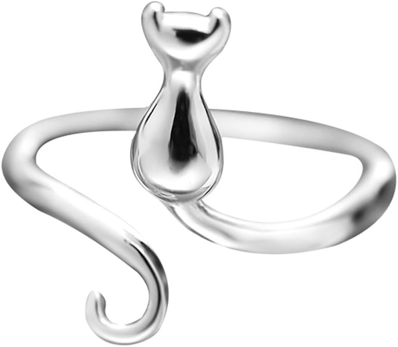 Pink Universe Silver Tone Cute Meow Cat Jewelry Cat Ring with Gift Box