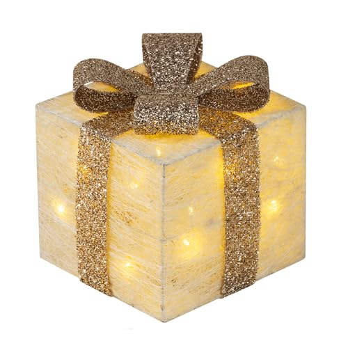 Bambelaa! 3er Led Deko Geschenke Leucht Boxen Timer Weihnachts Dekoration Weihnachtsdeko Beleuchtet Deko Weihnachten (Gold)