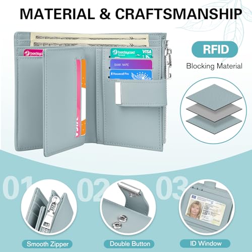 Small Wallet Women RFID Blocking Soft Leather Card Holder Compact Ladies Wallet with Zipper Coin Pocket ID Window3