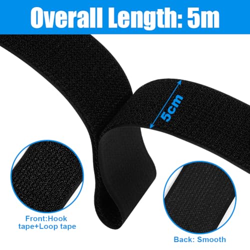 Miniatura 2 de Ainiv Bridas Reutilizables De 5m Con 15 Hebillas, 1 Rollo Bridas Para Cables, Sujeta Cables Correas Corte Libre, Gancho Y Bucle Organizador Cables Multiusos Para Oficina, Hogar 5m X 5cm, Negro