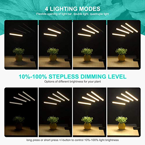 Grow Light, EZORKAS Full Spectrum Indoor Plant Grow Lights with LCD Display Timer, Adjustable Gooseneck, 0-24 Hours Timer, 4 Switch Modes, 10%-100% Brightness Setting