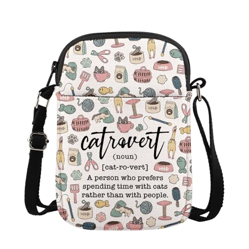 MAOFAED Catrovert Definition Crossbody Bag, Gift for Cat Lover, Cat Mom Gift, Catsitter Gifts, Pet Owner Gifts(catrovert)