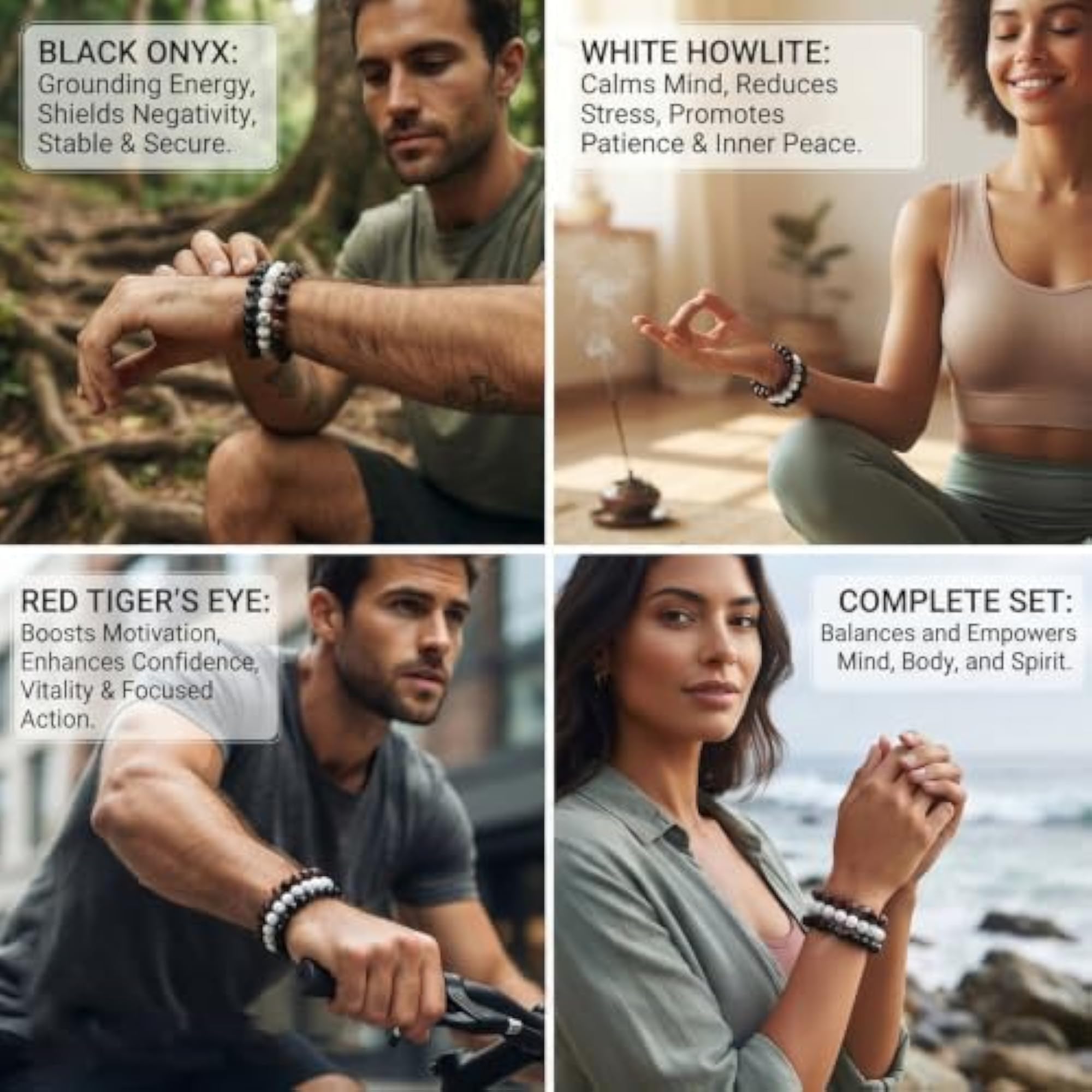 Unisex Reiki Crystal Beads Bracelets Set of 3