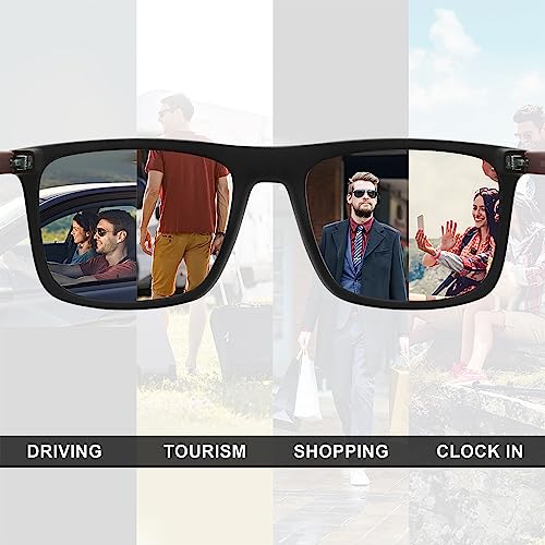 Image of Men's Polarized Sunglasses, Square Rubber Frame Carbon Fiber Temple Fishing Driving Sun Glasses UV Protection RFS8205
