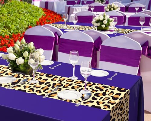 Image of Buryeah Leopard Print Tablecloth 54 x 108'' Leopard Plastic Table Cover Disposable Safari Animal Cheetah Print Party Decorations for Baby Shower Wedding Birthday Party Favors(Purple,3 Pcs)