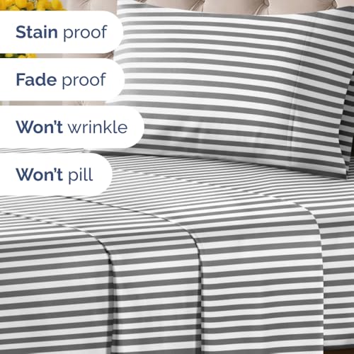 Image of Twin XL 3 Piece Striped Sheet Set - Breathable & Cooling - Black Pinstripe