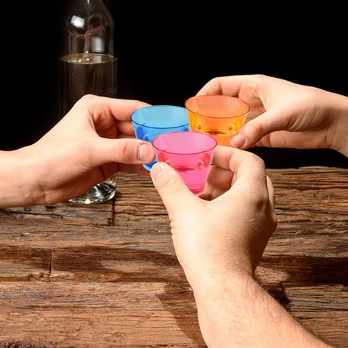 Elsrantor 100 Stück Plastikbecher, Schnapsgläser Plastik, Hartplastik Becher, Shotgläser Plastikbecher Mehrweg, Schnapsbecher, Kunststoffbecher Schnapsgläser, Plastic Cups, Hartplastikbecher Bunt