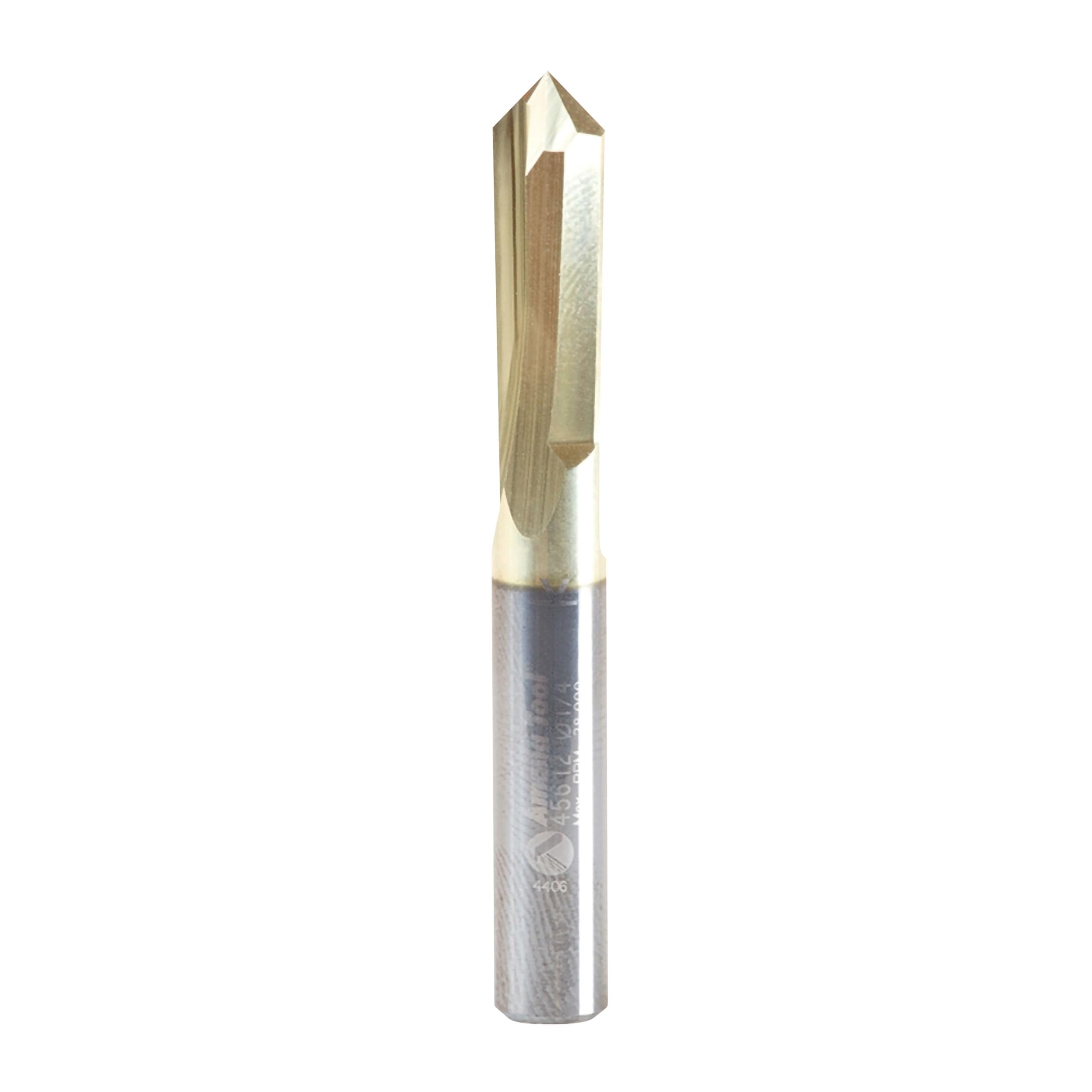 Amana Tool CNC Solid Carbide Zero-Point V-Groove and Engraving Router Bit, ZrN Coated, 45612, 90 Degree, 1/4 Dia x 3/4 CH x 1/4 Inch Shank
