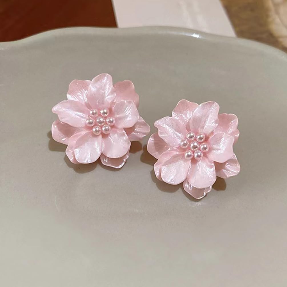 Dainty Cute White Flower Pearl Stud Earrings for Women Statement, Delicate Camellia Shell Floral Pearl Beads Earring Vintage Party Birthday Jewelry Gift - Image 8