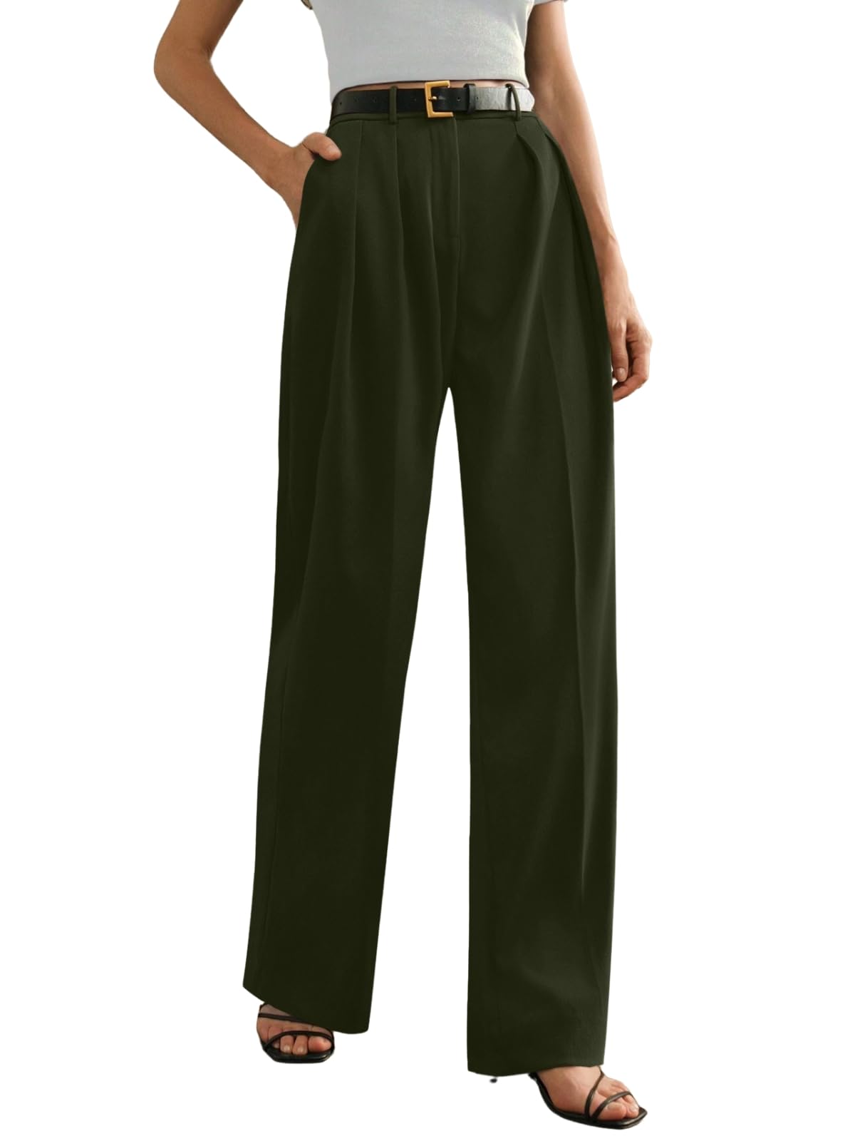 GRECIILOOKS Pantalones para mujer, cintura alta, acampanados, estilo coreano, pantalones formales para mujer, ropa de oficina, pantalones deportivos elegantes para la universidad y eventos (disponible