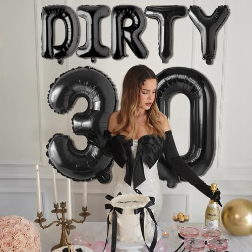 Image of Dirty 30 Balloons Birthday Decorations for Her - Black 40inch Happy 30th Birthday Dirty Thirty Balloons Decorations for Adult for Him (Unsex)