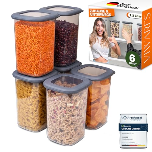 Viwares Vorratsdosen mit Deckel Luftdicht, 6er Vorratsbehälter Set BPA-Frei, Vorratsdose zur Müsli Mehl Aufbewahrung Küche, Praktische Organizer Küche, Frischhaltedosen für Lebensmittelaufbewahrung
