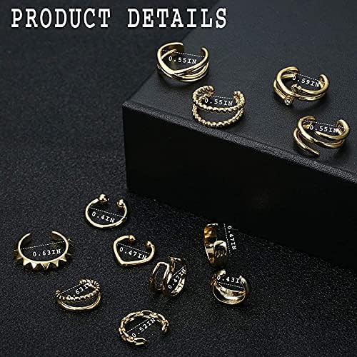 LOLIAS 12Pcs Ear Cuffs Small Hoop Earrings 18K Gold Plated for Womens Fake Cilp on Earrings Helix Non Pierced Cartilage Cuffs Huggie Non Piercing Hypoallergenic Earrings