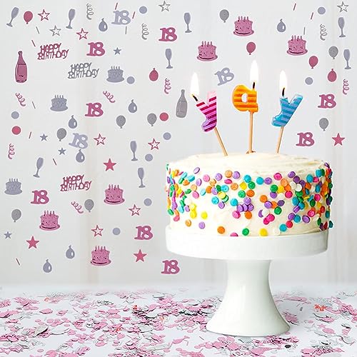 Image of OSDUE Pink Gold Silver Happy Birthday Confetti, 3000 Pieces 18 Years Birthday Cake Metallic Foil Balloon Confetti, Table Scatter Confetti Decoration Supplies, for Birthday Party (18th Style)