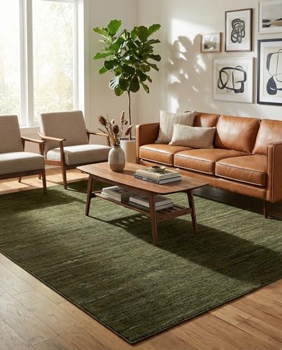 Image of Rugs.com - Finsbury Rug - 7' 1 x 10' Green Easy-Clean Rug - Modern Textured Pile for Living Rooms and Offices