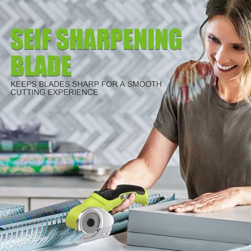 Evcitn Cordless Electric Scissors, Cardboard Box Cutter with Replacement Self-Sharpening Cutter Blade, Rechargeable Rotary Cutter for Fabric, Carpet, Leather or Plastic, Green — view 5