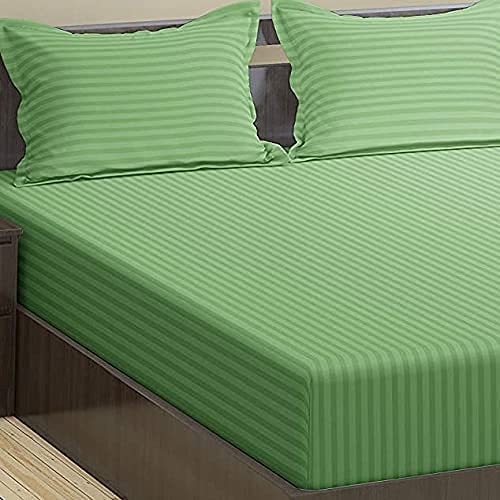 Image of Trance Home Linen 200 TC Pure 100% Cotton Bedsheet Set of 4pcs-(1 King Size Fitted Sheet + 1 King Size Flat Sheet and 2 Pillow Covers,Moss Green)