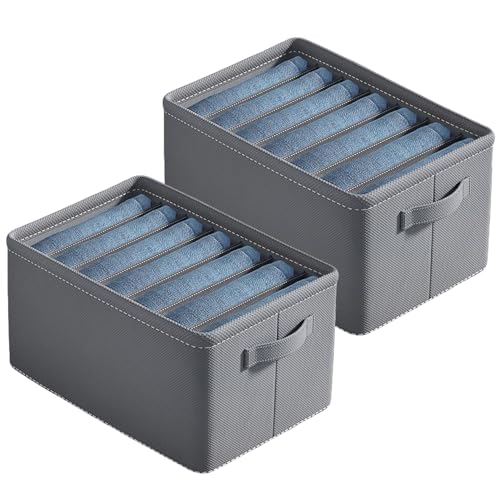 2PCS Organizador de ropa para armario, 7 compartimentos, Cajas Almacenamiento Plegable de Tela. Para Jeans Pantalones, Suéter, Camisetas