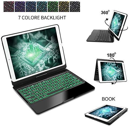iPad 10.5 Keyboard Case for iPad Pro 10.5 2017, New iPad Air 3rd Gen 2019，360° Rotatable, 7 Color Backlits Wireless Bluetooth Keyboard， Auto Sleep/Wake, iPad Keyboard with Case 10.5 Inch, Black