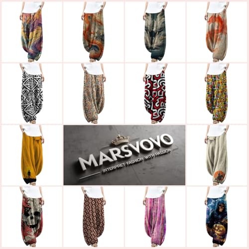 MARSVOVO Palazzo Pants for Women Dressy Elastic Waist Streetwear Hippie Pants Plus Size Casual Fall Harem Wide Leg Pants3