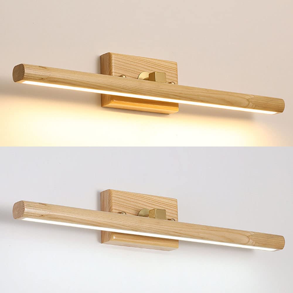 Madera Lámpara de Espejo para Baño LED, 8W 40cm Aplique de Baño Espejo LED 360° Giratorio Lámpara de Pared para Dormitorio Escaleras Pasillo (Blanca Cálida 3000K)