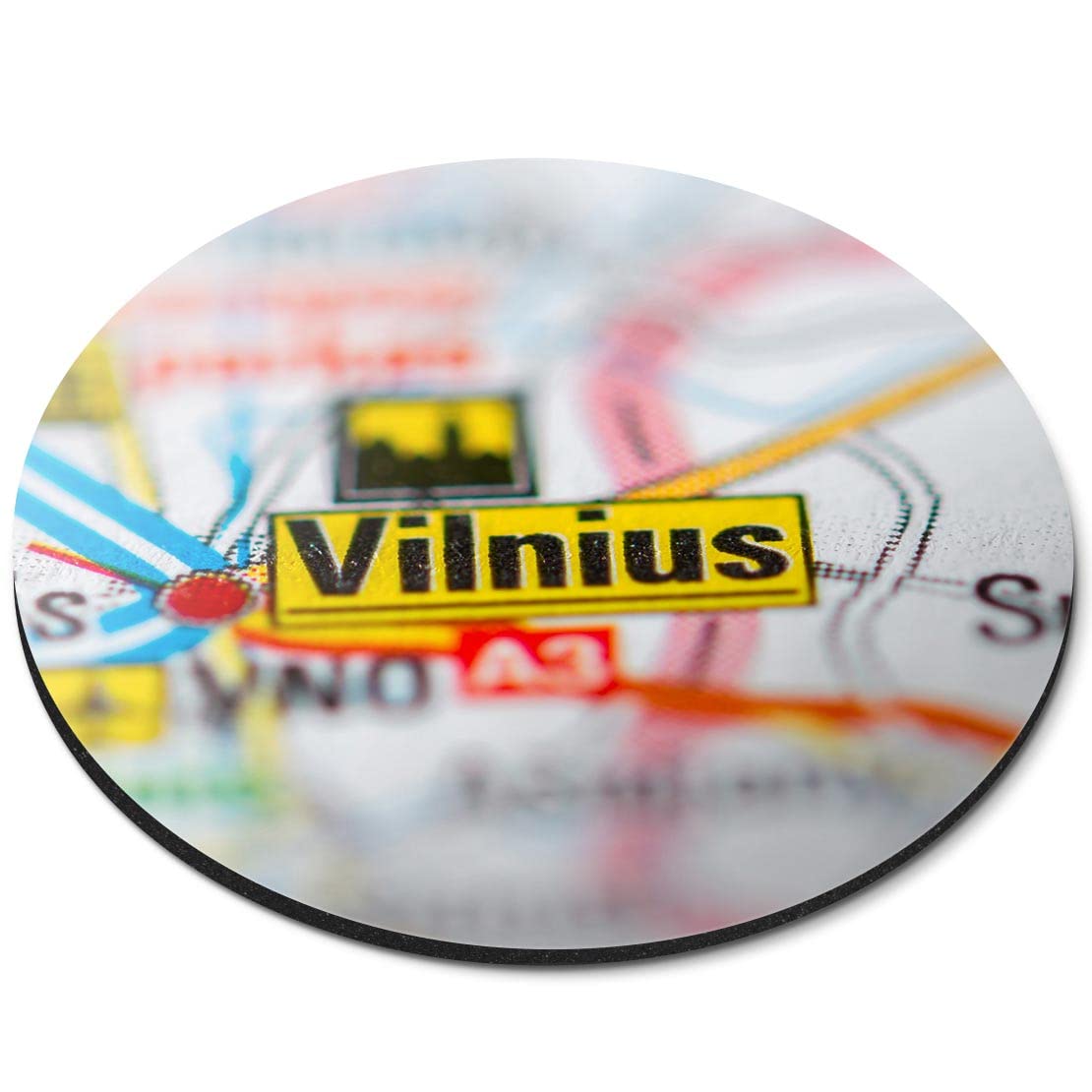 Destination Vinyl Ltd Vilnius Lithuania Map Real Road Flexible Round 5mm Rubber Mouse Mat Pad Office Home Novelty Printed Desk Accessory #55165