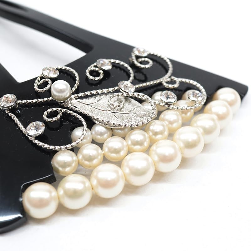 フォーマル向け髪飾り 《花しおり》イチョウ型 三段パール 5524 藤 シルバー 簪（かんざし）髪飾り