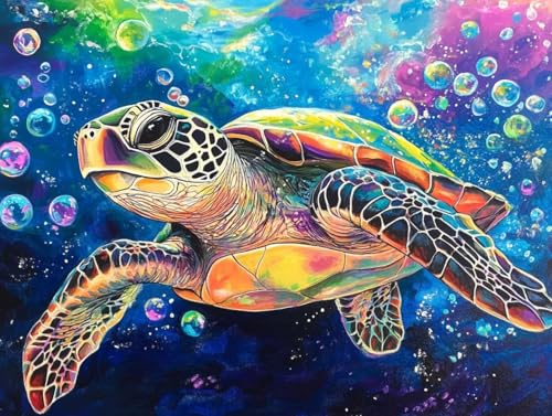 Peinture par numero adulte tortue de mer débutant kit toile acrylique 90x120cm J0-922