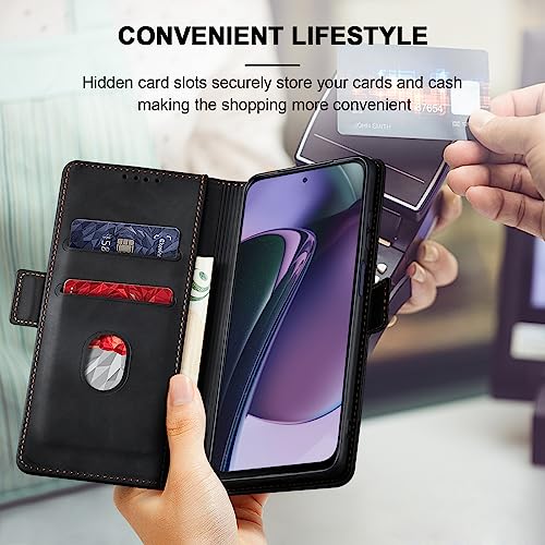 Image of Jasonyu Flip Wallet Case for Moto G Stylus 5G (2023),Leather Magnetic Folio Cover with Card Holder,Kickstand - TPU Shockproof Durable Protective Phone Case,Black
