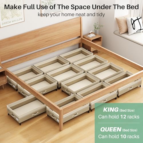 Image of Kitstorack 2Pack Height-adjustable Under Bed Storage with Wheels, Under Bed Storage Containers,Under Bed Shoe Storage Organizer with Clear Window&Label, Suitable for Clothes Storage, Beige & Linen