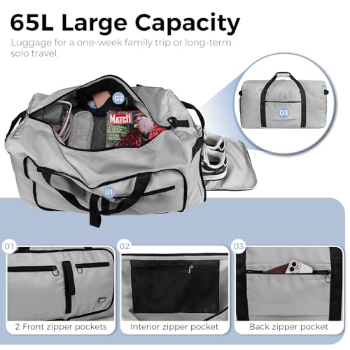 Image of Fmeida 65L Duffle Bag Foldable Travel Duffel Bags for Men Women Travel Bag | Shoes Compartment, 65L Large Capacity, Foldable, Packable, Water Repellent, Tear Resistant, for Traveling Gym Overnight Camp