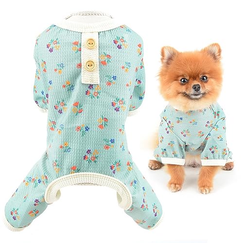 SMALLLEE_LUCKY_STORE 犬 服 春 夏 つなぎ 小型犬 花柄ロンパース 子犬 超小型犬 パジャマ 半袖洋服 犬の服 カバーオール 可愛猫服 オールインワンペット部屋着 寝間着 抜け毛防止 脱毛保護服おしゃれトイプードル チワワ ツナギ服ド