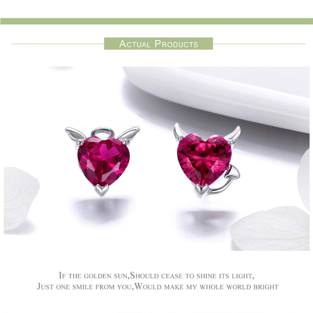 Orecchini Orecchini a cerchio Moda Argento sterling 925 Angelo e diavolo Orecchini a cuore rosa CZ donna Gioielli argento sterling Accessori moda