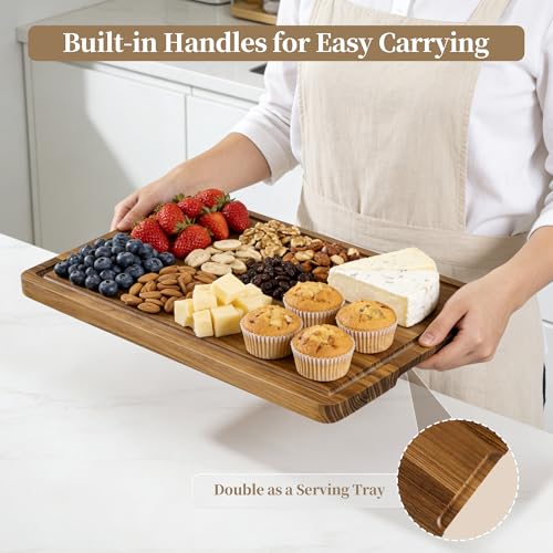 Tabla de cortar de madera de teca 16 pulgadas con mango y ranura miniatura 5