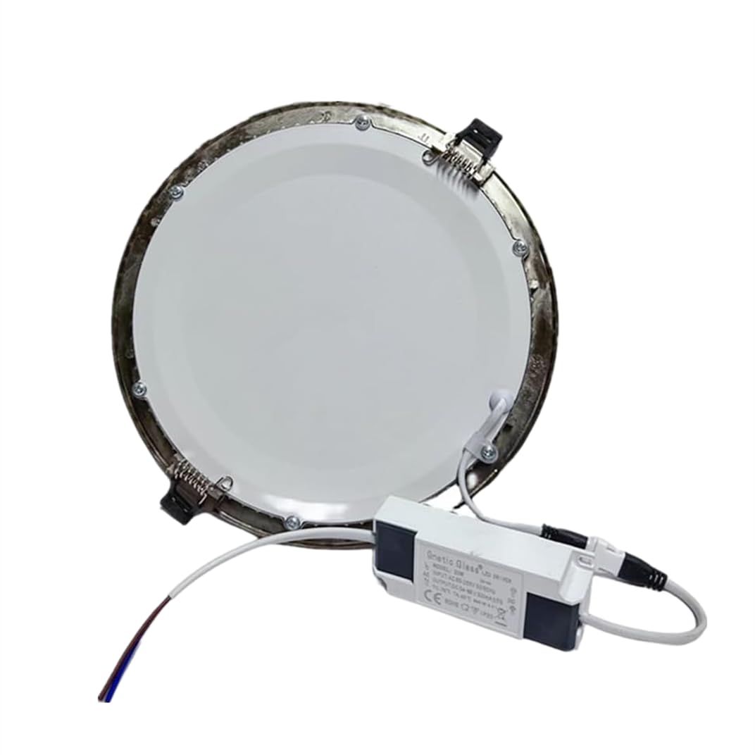 Placa LED de Techo 20W 2000 Lúmenes, Redondo Φ220mm SuperSlim Empotrado Downlight LED Marco Plata Luz Fría 6000k (PACK 5)